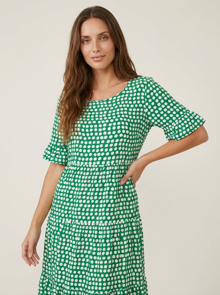 Robe Midi Fluide à Pois – Vert