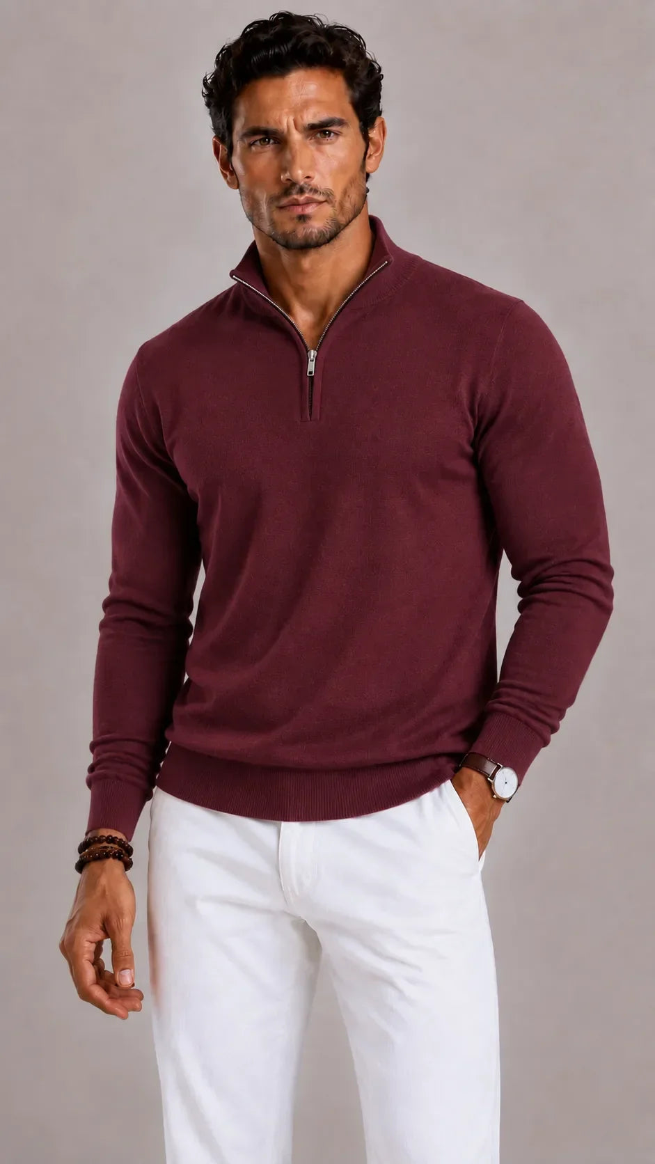 Pull Droit à Col Montant Zippé – Rouge