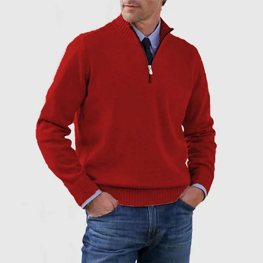 Pull Homme Classique Zippé – Rouge