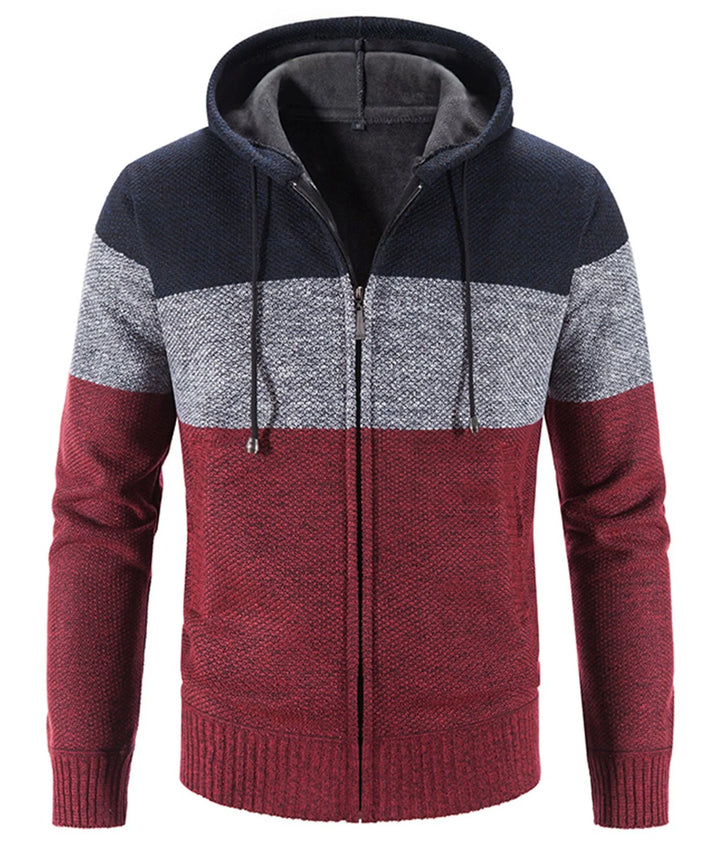 Sweat Zippé à Capuche Tricolore – Rouge