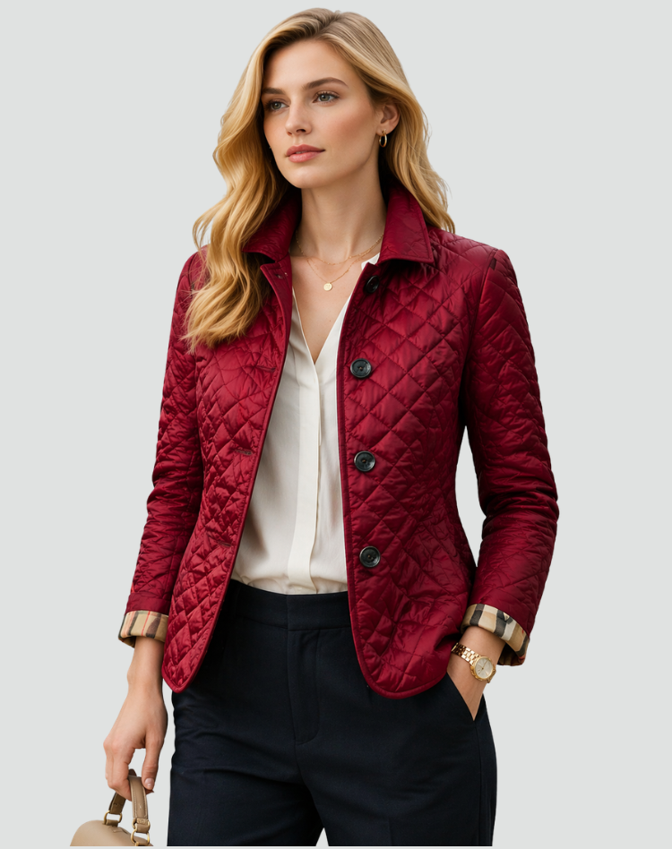 Veste Matelassée à Col Chemise – Rouge Foncé