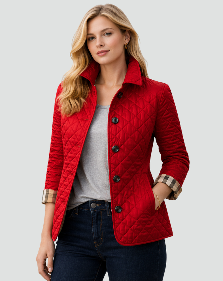 Veste Matelassée à Col Chemise – Rouge