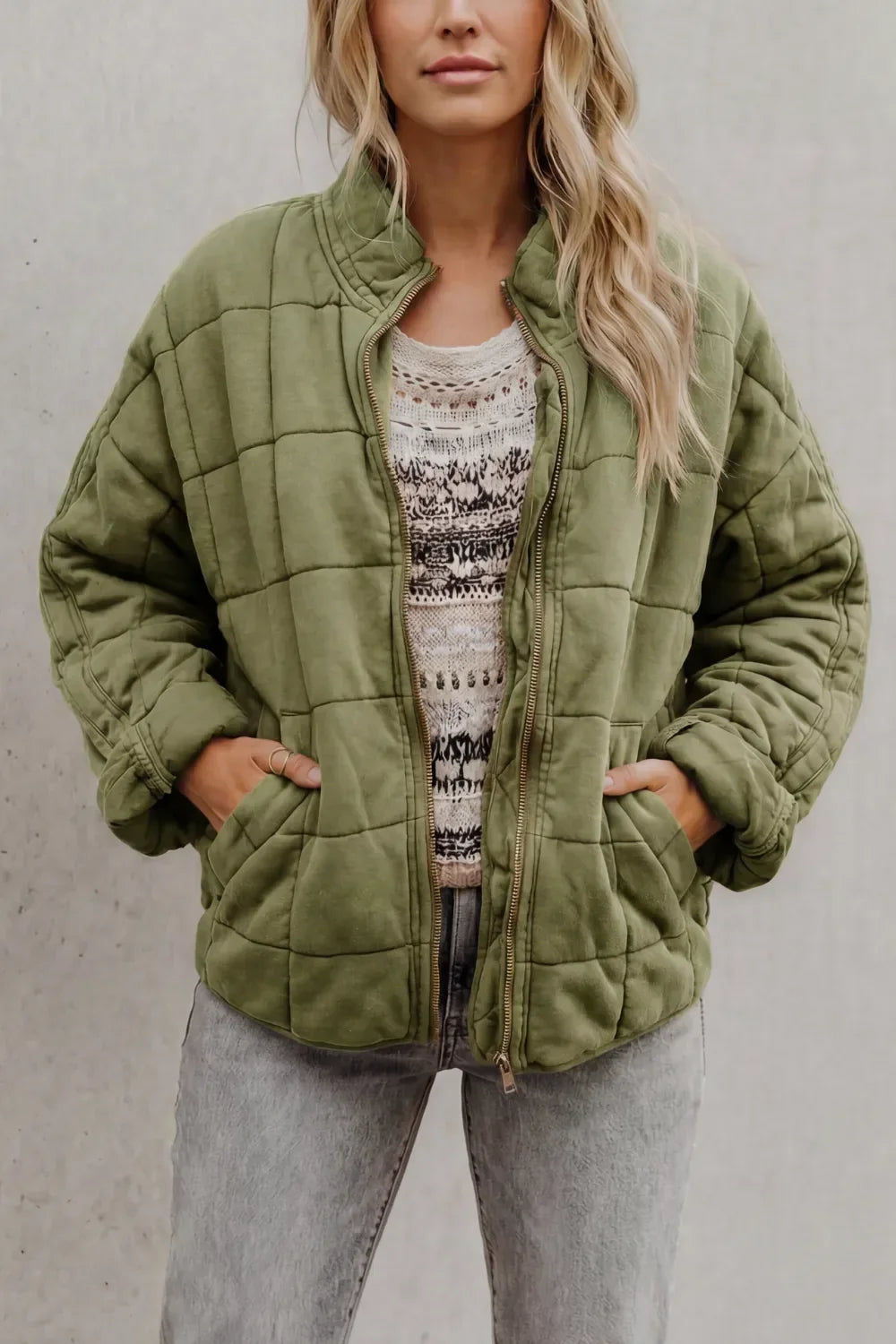 Veste Matelassée Col Rond – Sauge