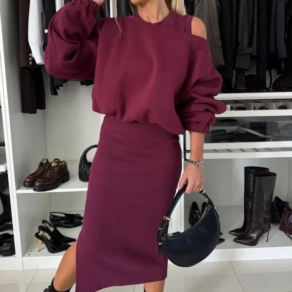 Set aus Oversize-Pullover und Bleistiftrock