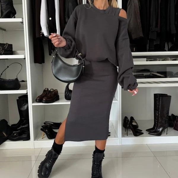 Set aus Oversize-Pullover und Bleistiftrock