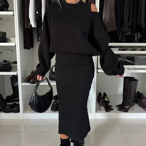Set aus Oversize-Pullover und Bleistiftrock
