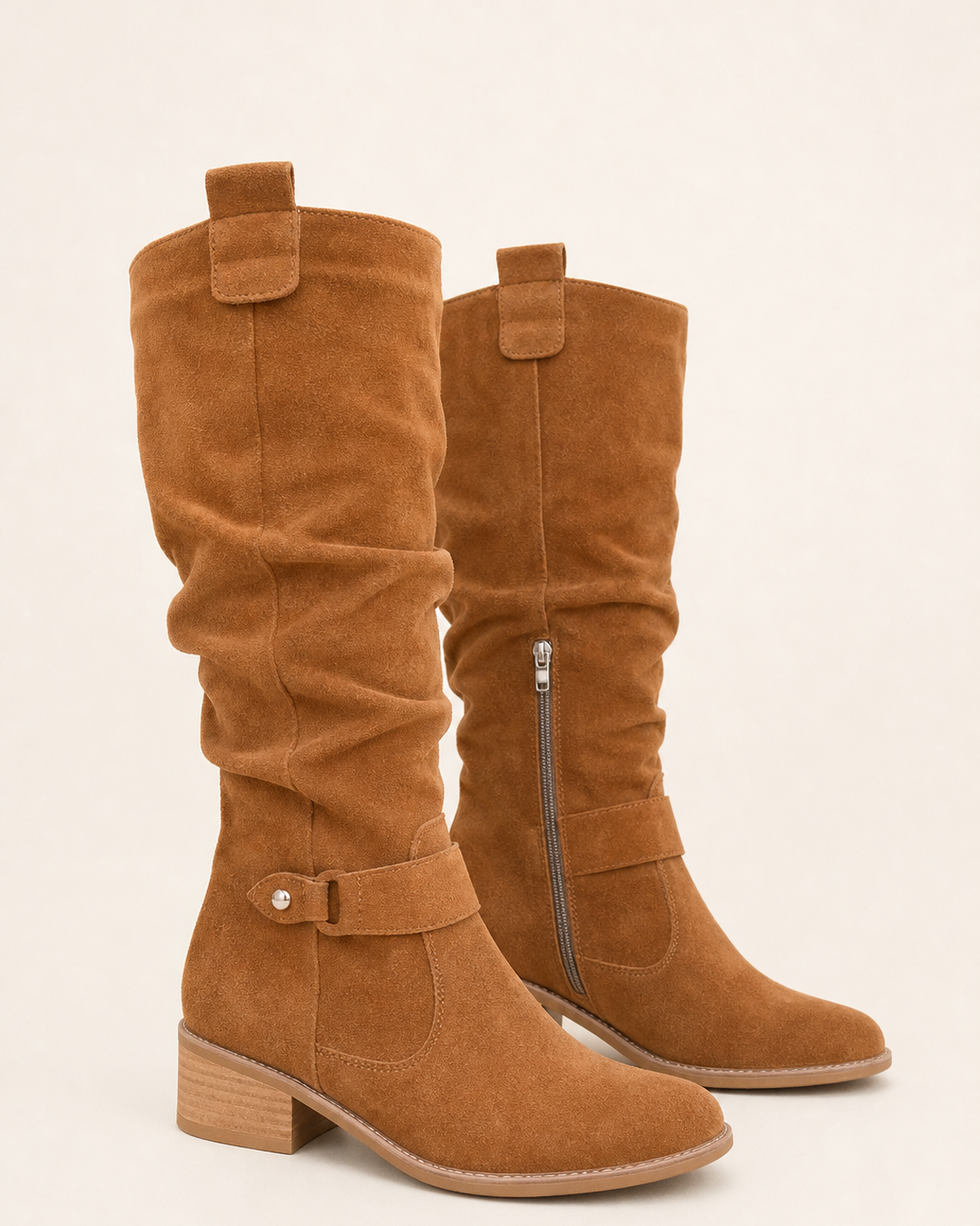 Bottes Mi-Mollet à Petit Talon – Marron