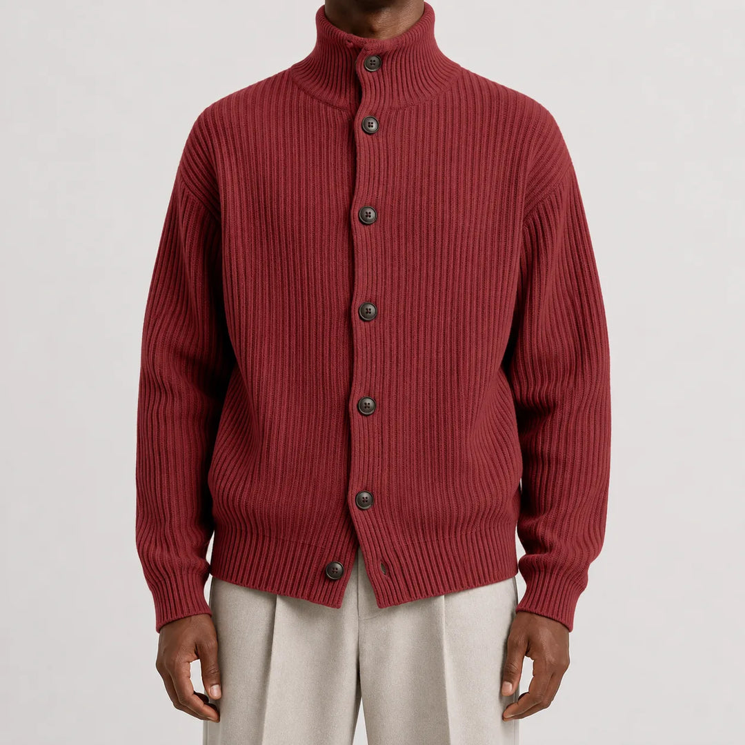 Cardigan Homme à Col Montant – Bordeaux