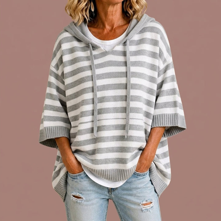 Pull Ample Rayé à Capuche – Gris