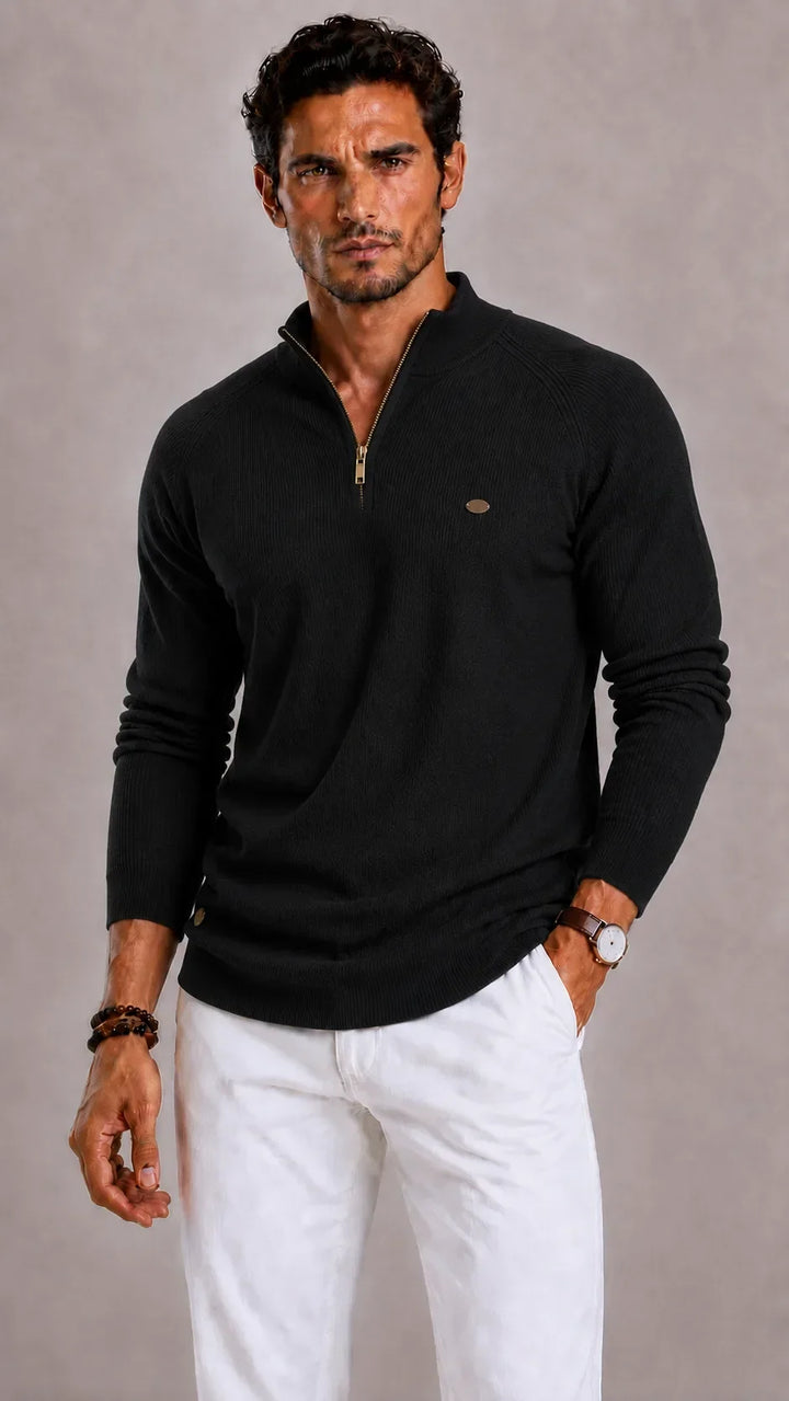 Pull Homme à Col Demi-Ouvert – Noir