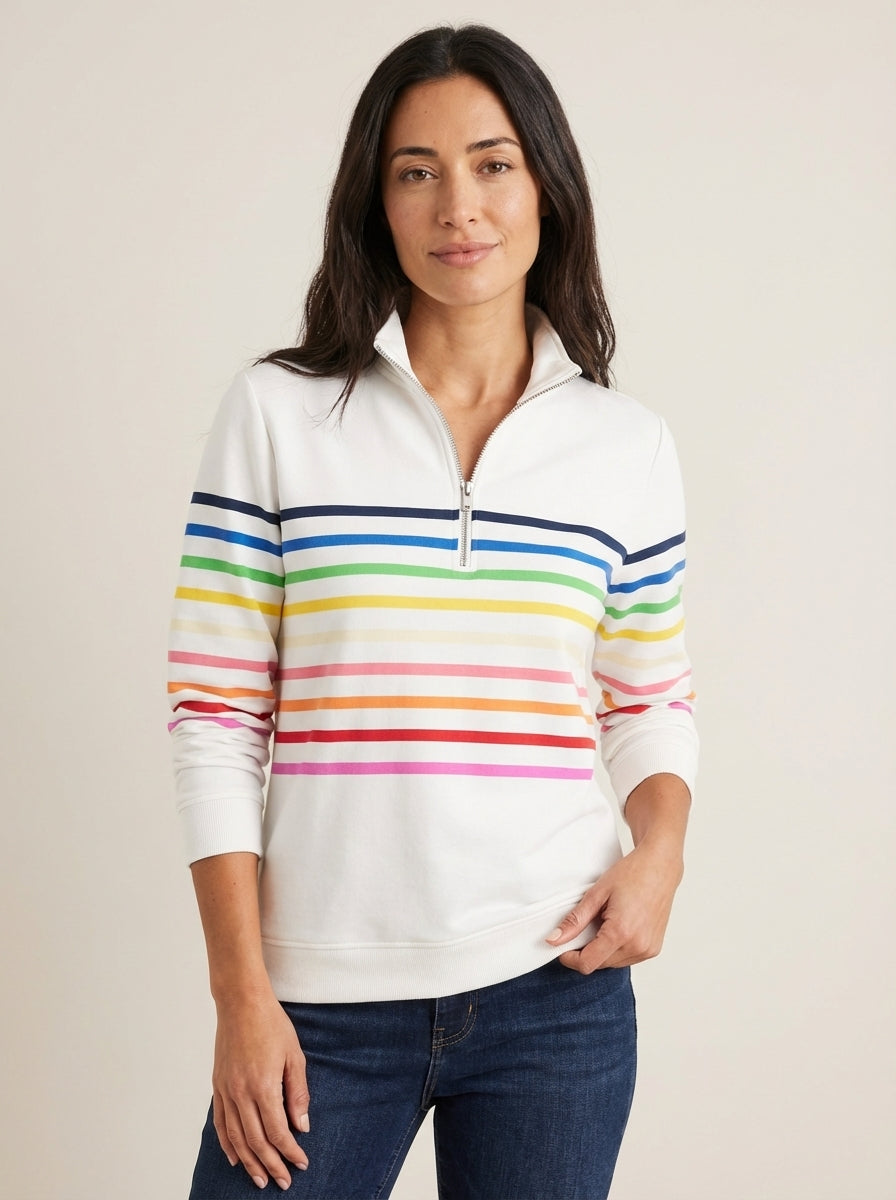 Sweat Rayé à Col Camionneur – Blanc