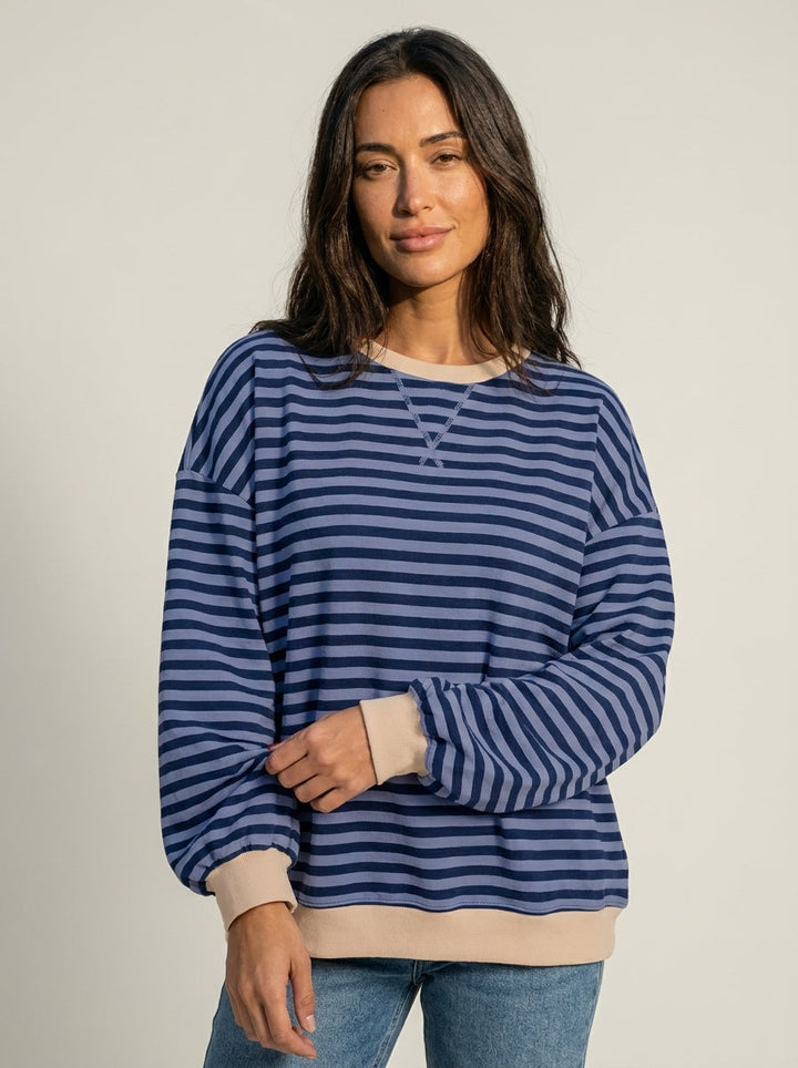 Top Ample à Rayures Fines – Bleu