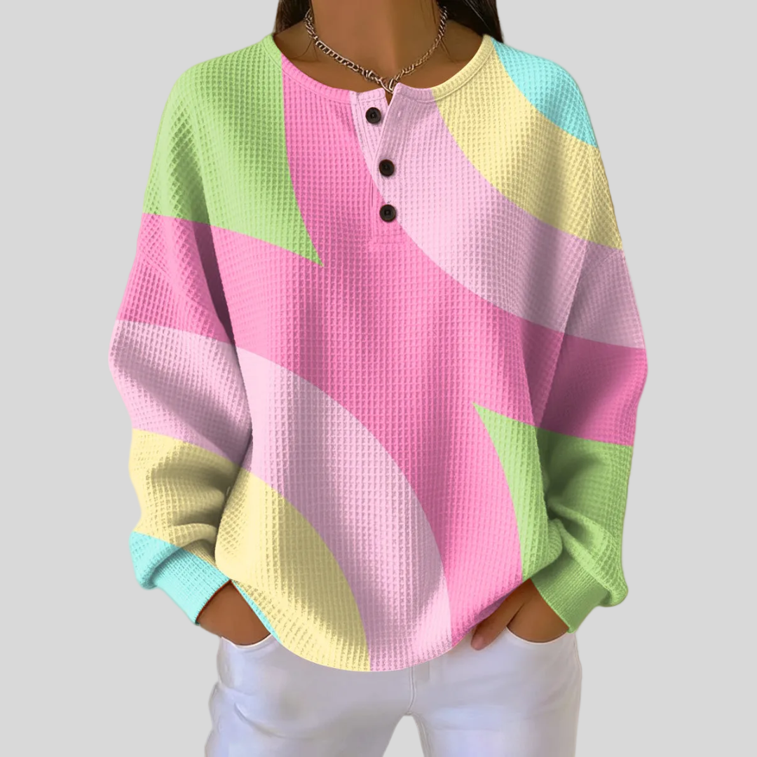 Sweat Coloré à Col Boutonné – Multicolore