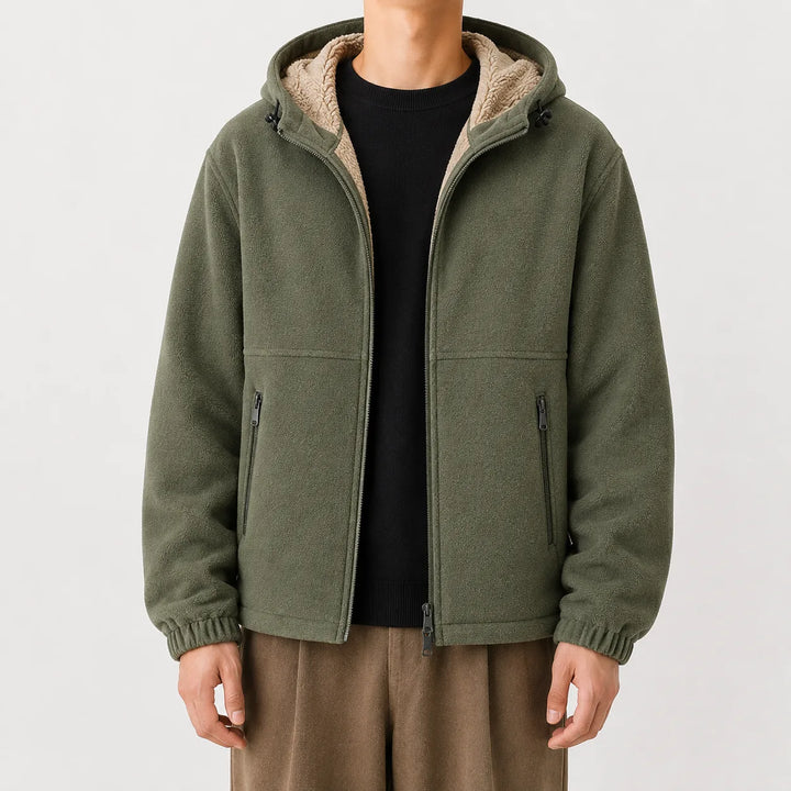 Sweat Doublé Zippé à Capuche – Vert Olive