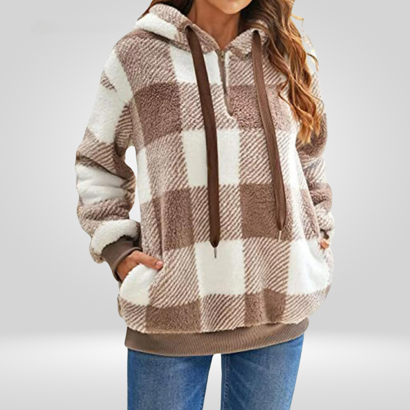 Sweat Douillet à Carreaux – Beige