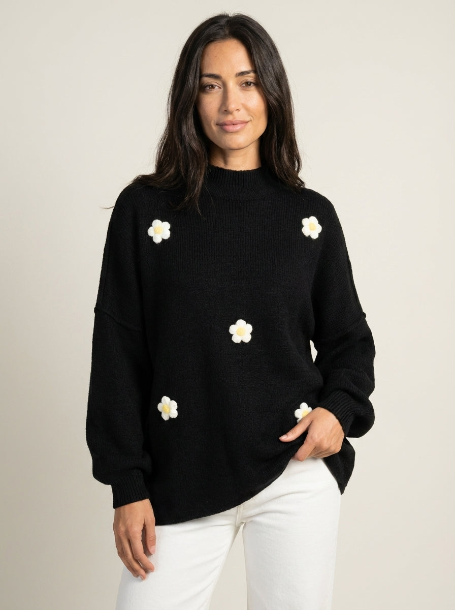 Sweat Douillet à Fleurs – Noir