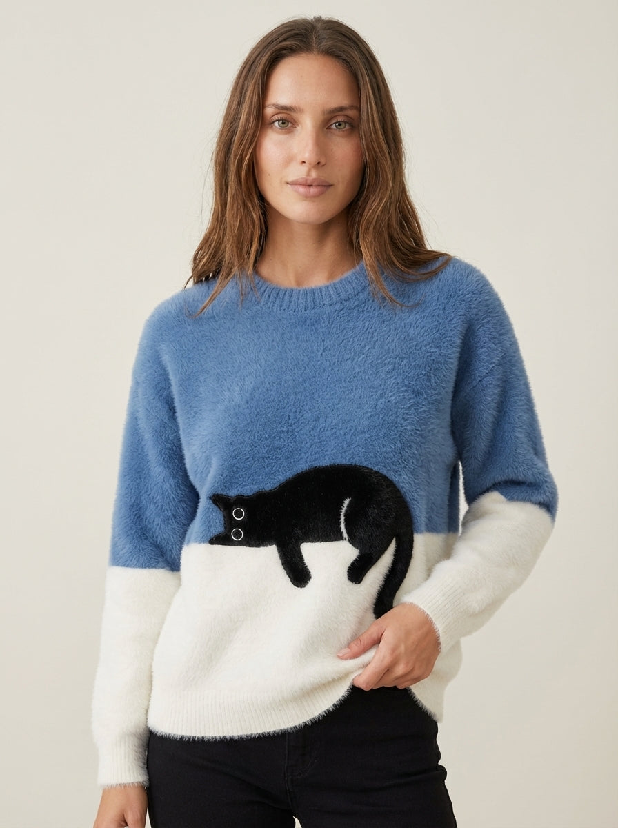 Sweat Doux à Motif Chat – Bleu