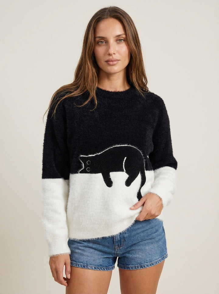 Sweat Doux à Motif Chat – Noir
