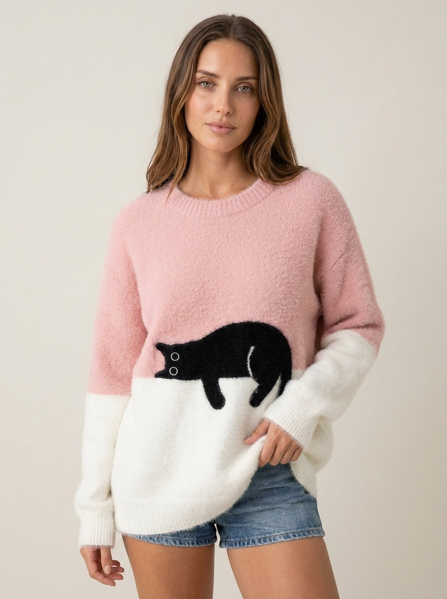 Sweat Doux à Motif Chat – Rose