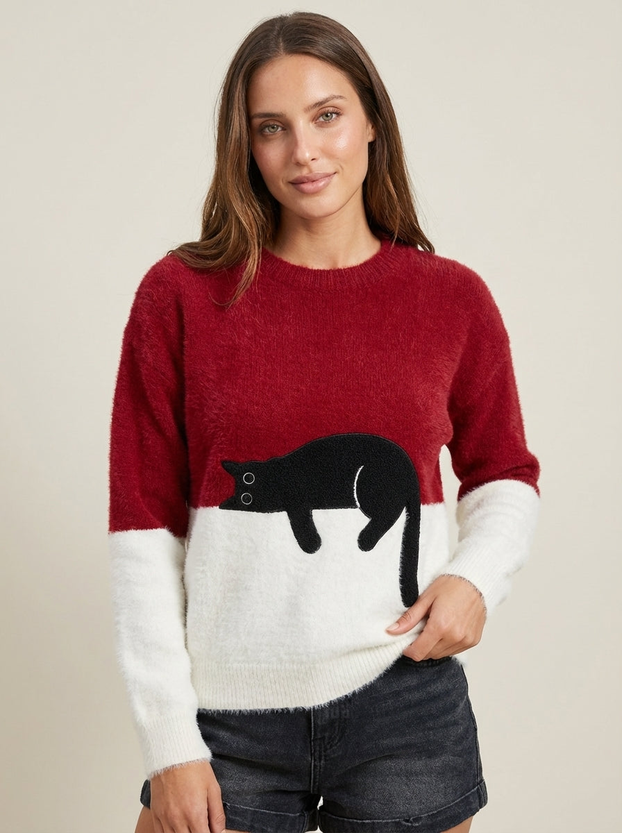 Sweat Doux à Motif Chat – Rouge