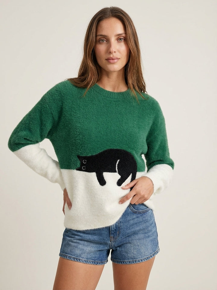 Sweat Doux à Motif Chat – Vert