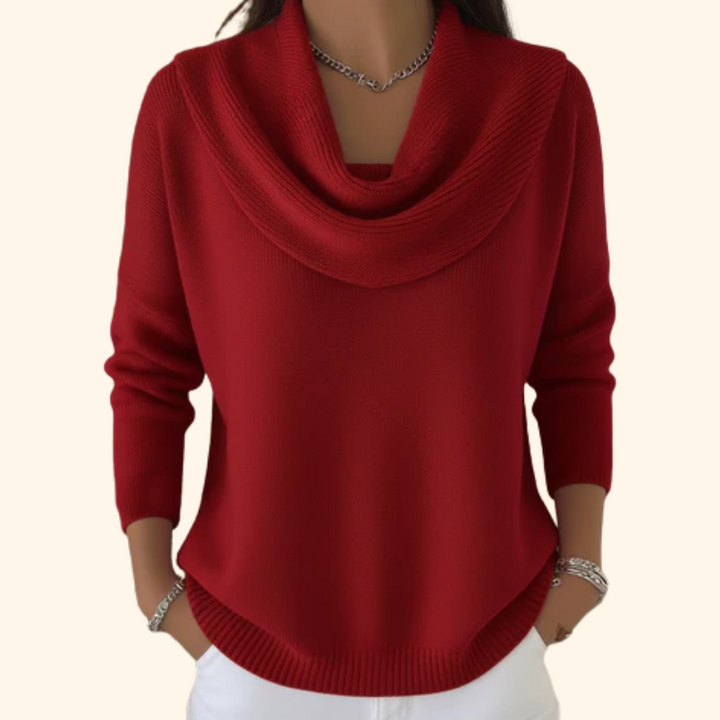 Sweat Élégant à Col Drapé – Rouge