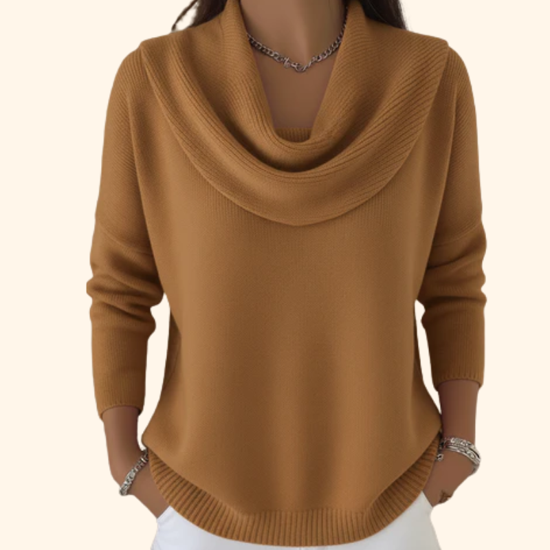 Sweat Élégant à Col Drapé – Marron