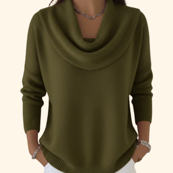 Sweat Élégant à Col Drapé – Vert