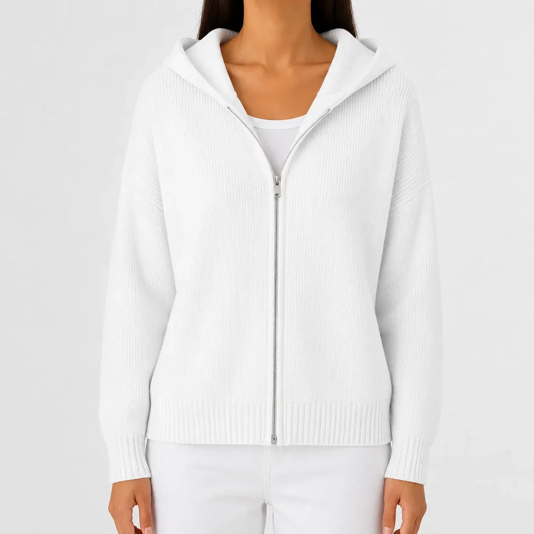 Sweat Essentiel Zippé à Capuche – Blanc
