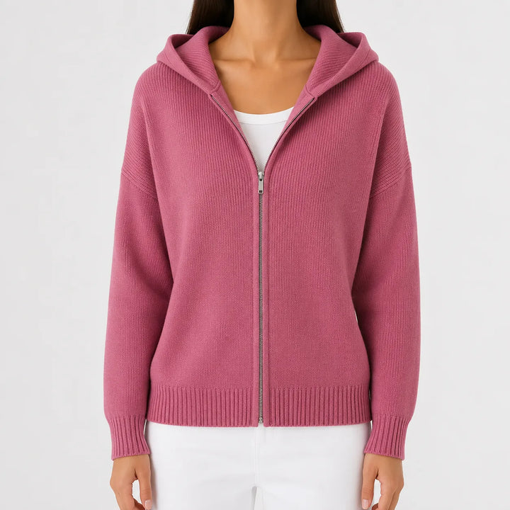 Sweat Essentiel Zippé à Capuche – Rose