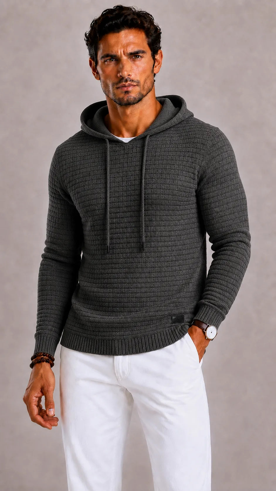 Sweat Homme Texturé à Capuche – Gris Foncé