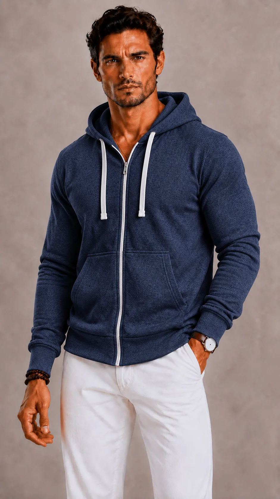 Sweat Zippé à Capuche Classique – Bleu Marine