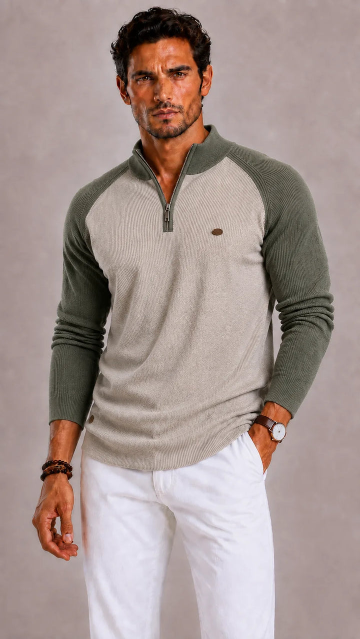 Pull Homme à Col Demi-Ouvert – Kaki