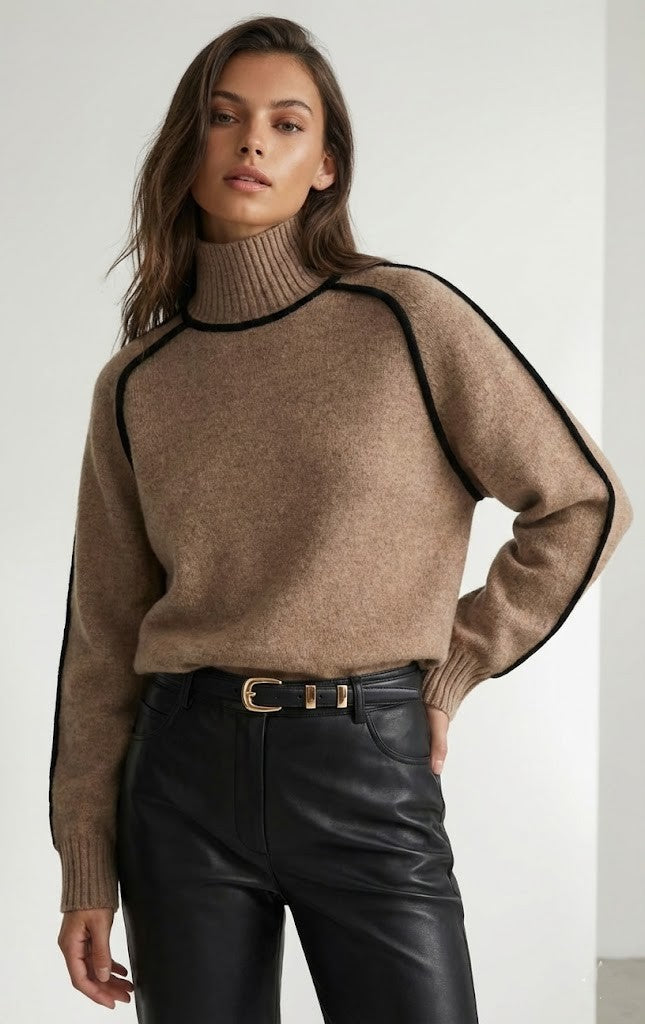 Pull Raffiné à Liseré Contrasté – Marron