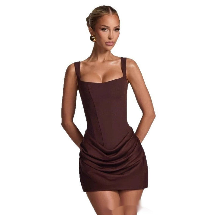 Robe Courte Sculptante de Soirée – Marron