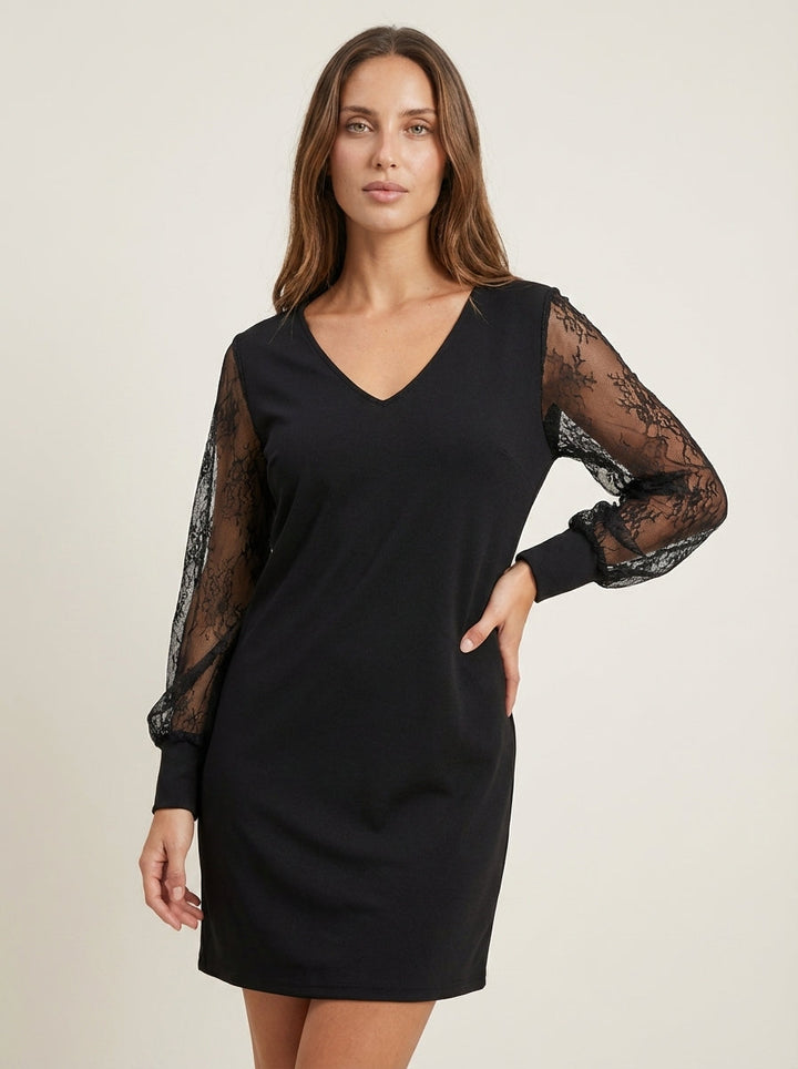 Robe Élégante Manches Ornées – Noir