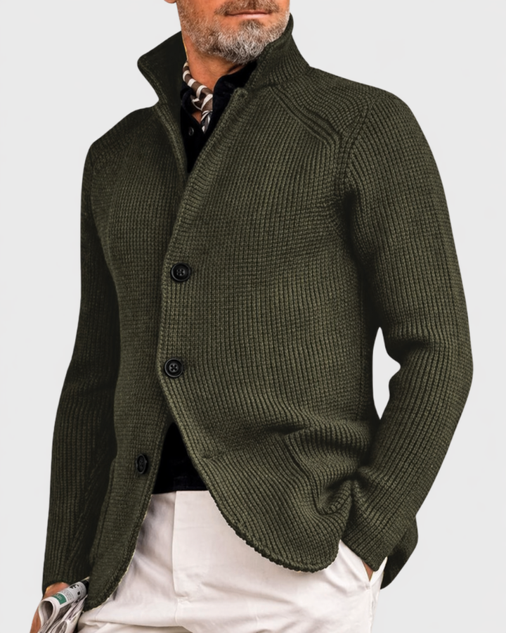 Cardigan Côtelé à Col Montant – Vert Olive