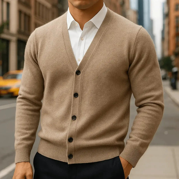 Cardigan Homme Col V Élégant – Camel