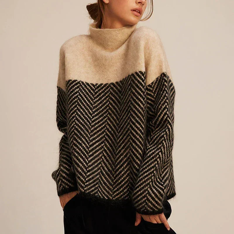 Pull douillet à motif chevron – Beige