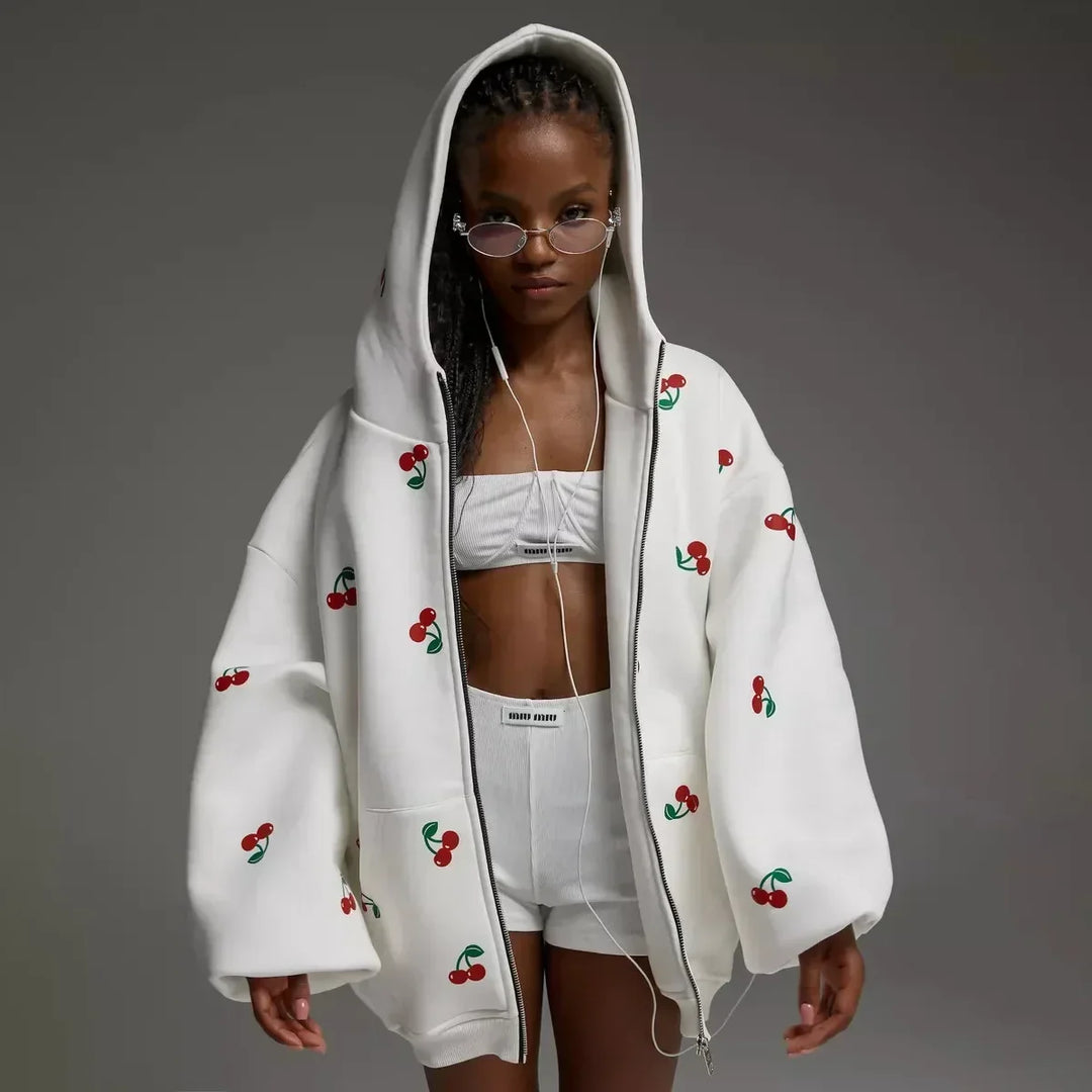 Veste à Capuche et Motif Cerise