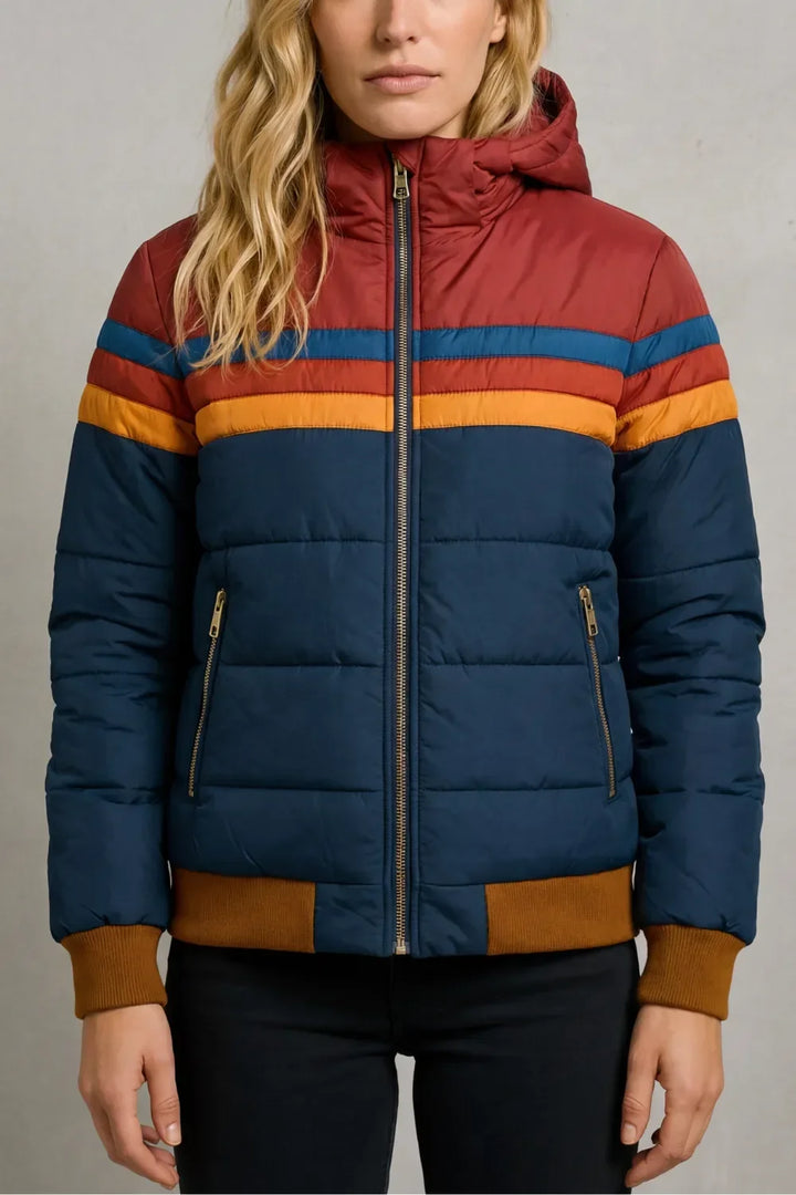 Veste Color-Block à Capuche – Bleu Marine