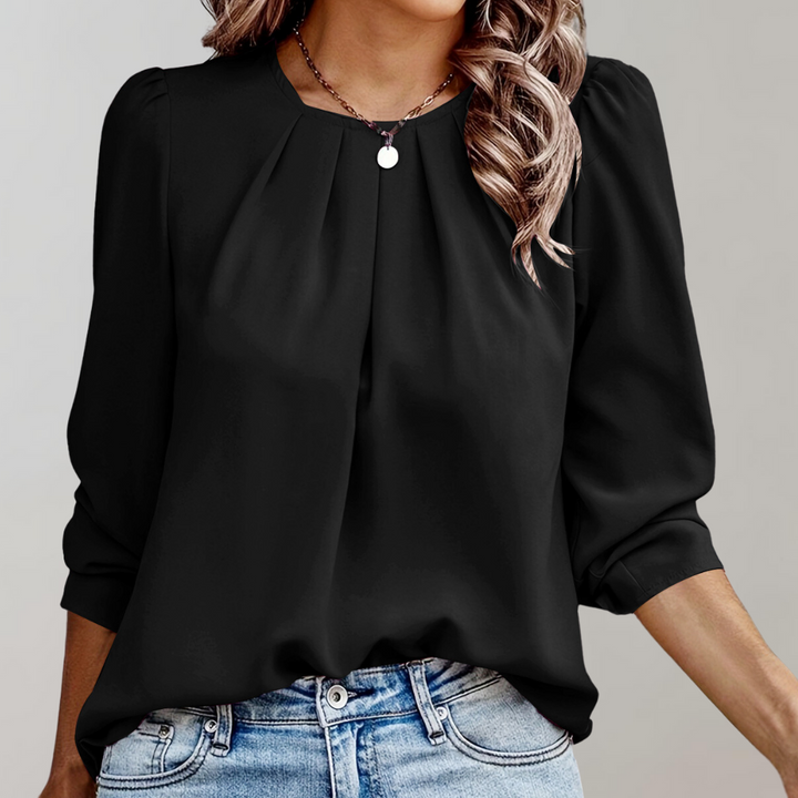 Top Élégant à Manches Bouffantes – Noir