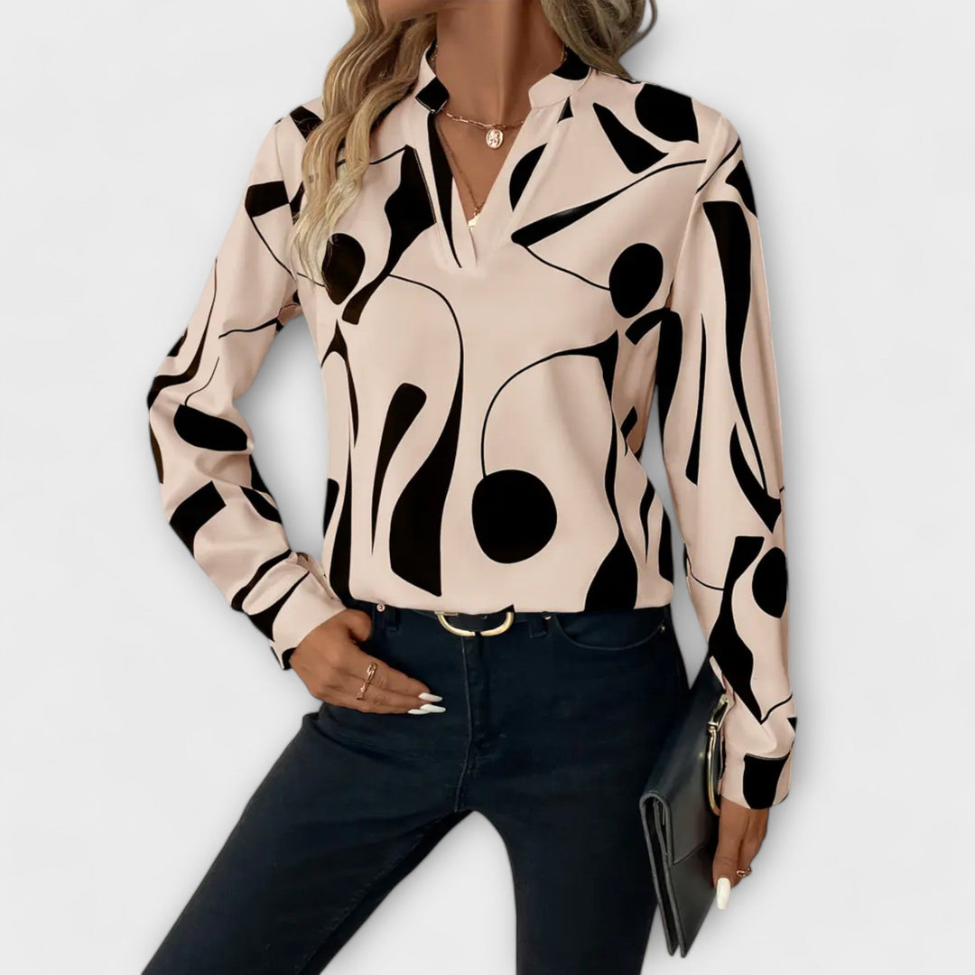 Top Élégant à Motif Abstrait – Beige