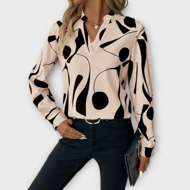 Top Élégant à Motif Abstrait – Beige