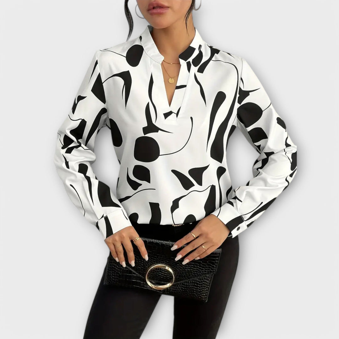 Top Élégant à Motif Abstrait – Blanc