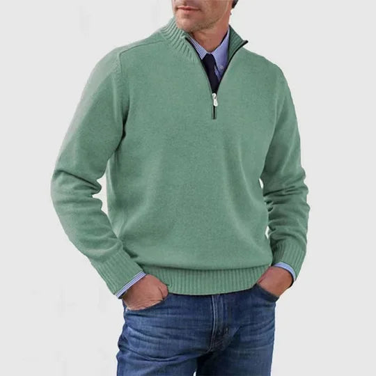 Pull Homme Classique Zippé – Vert