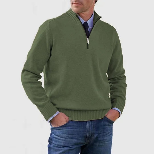 Pull Homme Classique Zippé – Vert Foncé