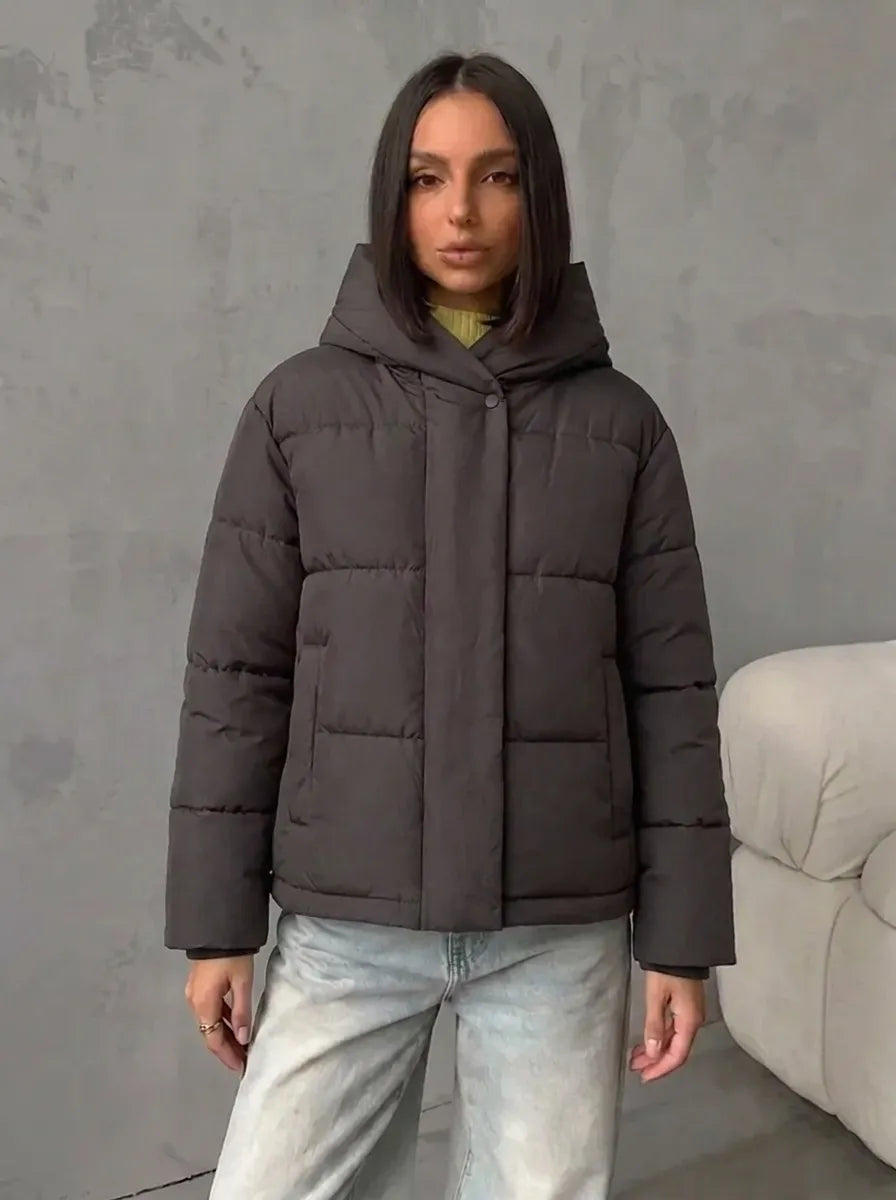 Veste Bouffante à Capuche Ample – Marron