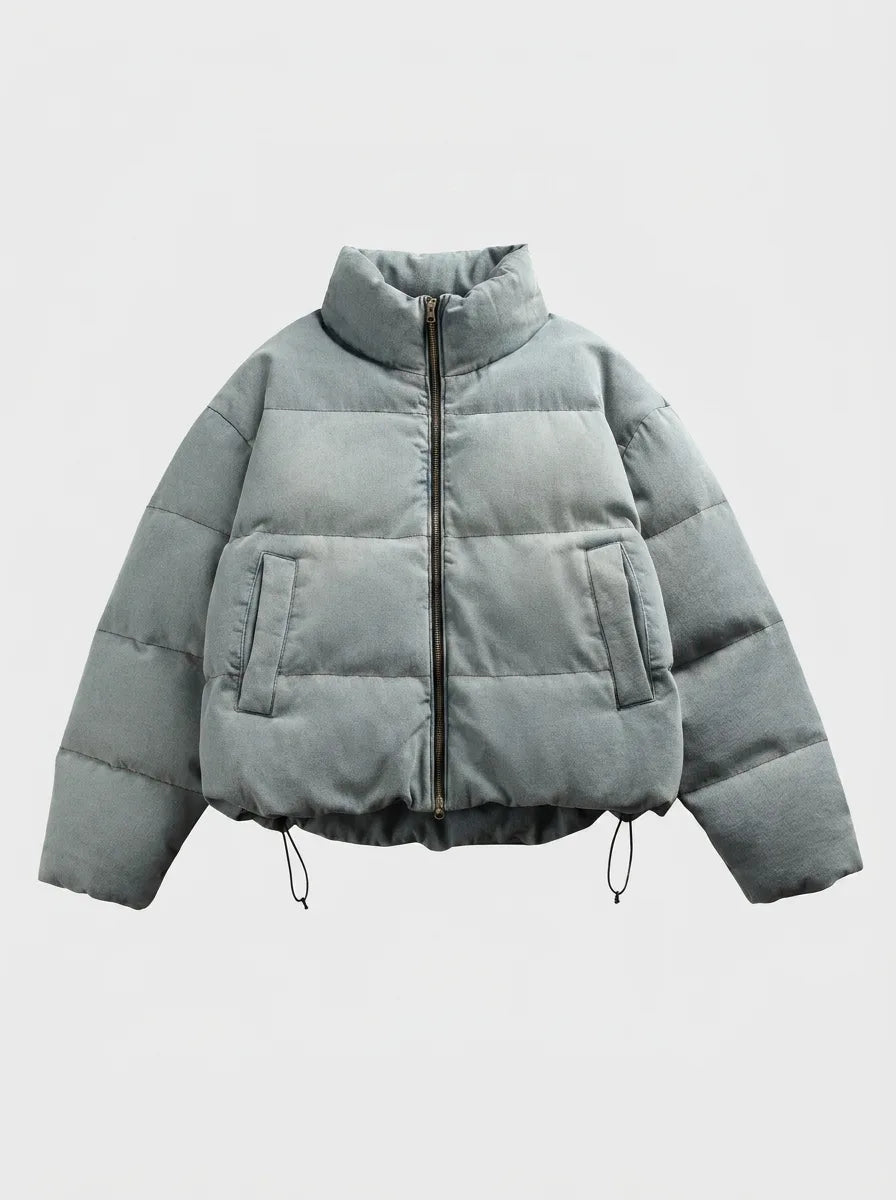 Veste Bouffante à Col Montant – Bleu