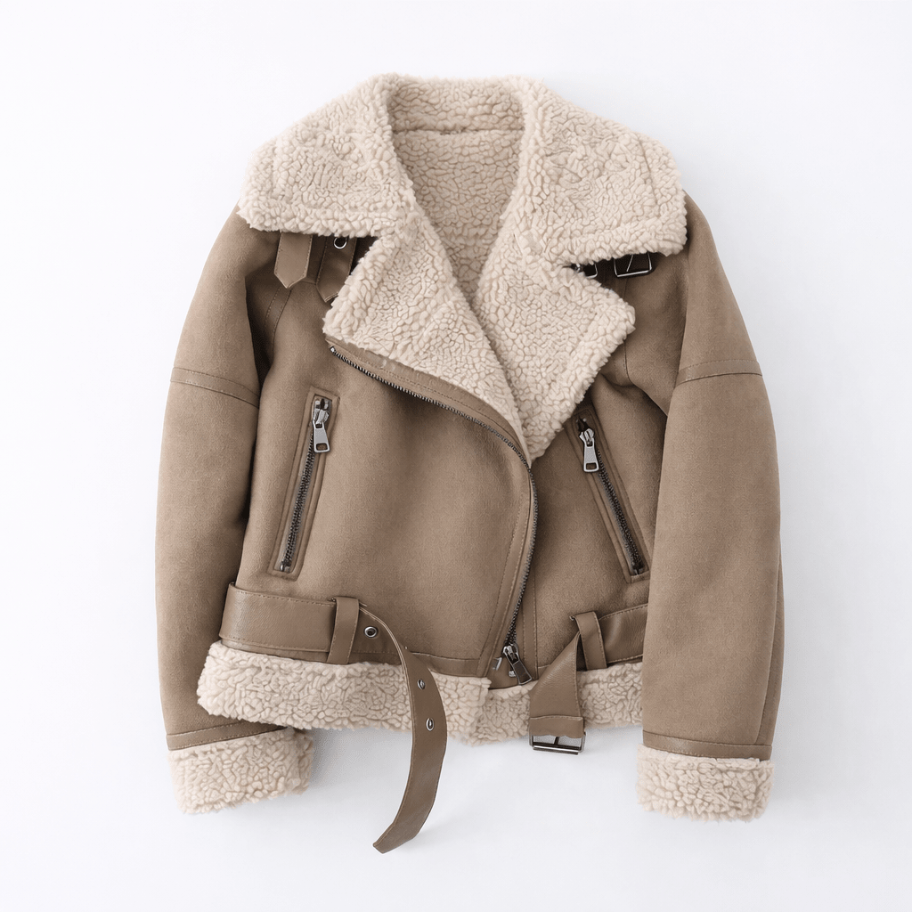 Veste Ceinturée à Col Douillet – Marron
